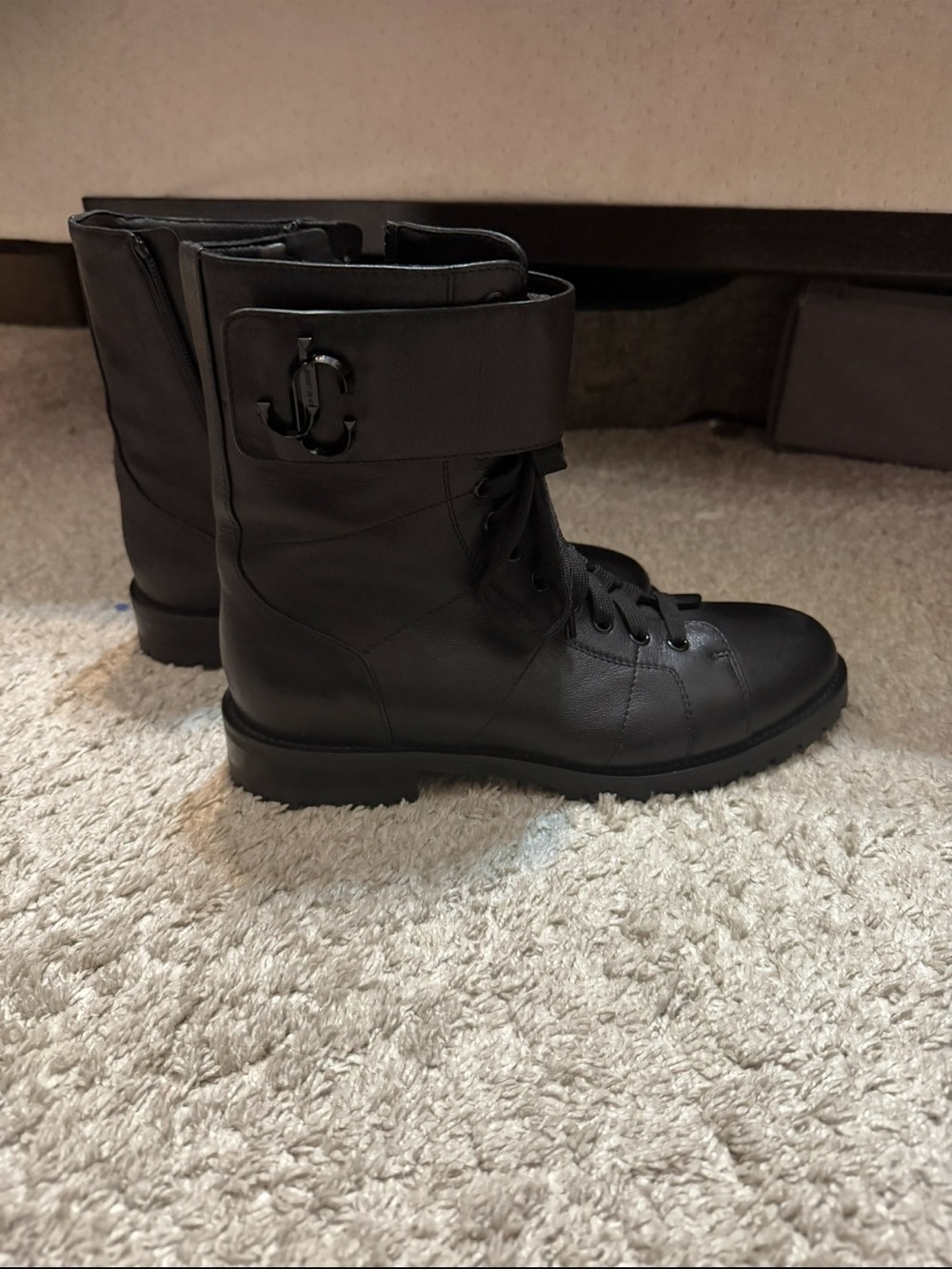 Jimmy Choo Women's Black Lace-Up Combat Boots with Fold-Over Cuff - Picture 11 of 15
